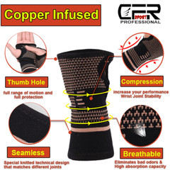 Copper Wrist Support Brace Compression Sleeve Arthritis Carpal Tunnel Hand Wrap