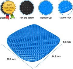 Large Gel Seat Cushion for Long Sitting with Non-Slip Cover,Soft & Breathable