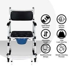 Giantex 3 In 1 Lightweight Shower Commode Transport Bedside Commode Wheels