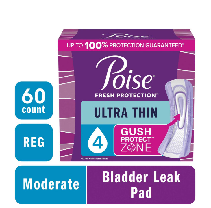 Poise Ultra Thin Incontinence Pads, 4 Drop Moderate Absorbency, Regular Length,