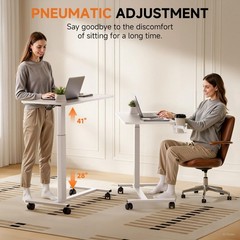 Adjustable Overbed Bedside Table with Lockable Wheels, Pneumatic Mobile Stand…