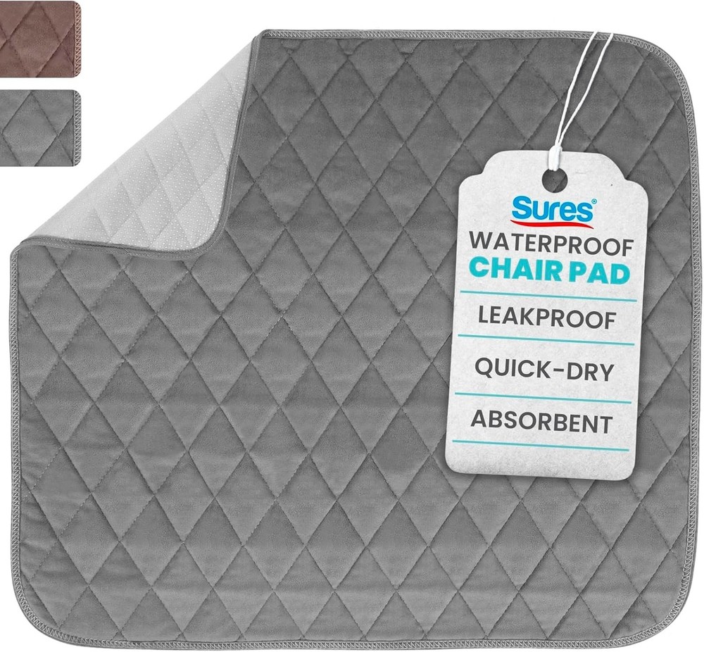 Waterproof Chair Pads for Incontinence 22×21 inches Washable Seat Protector Gray