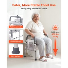 Uimoso Adjustable Raised Toilet Seat with Armrests for Seniors, 400 lbs Capacity