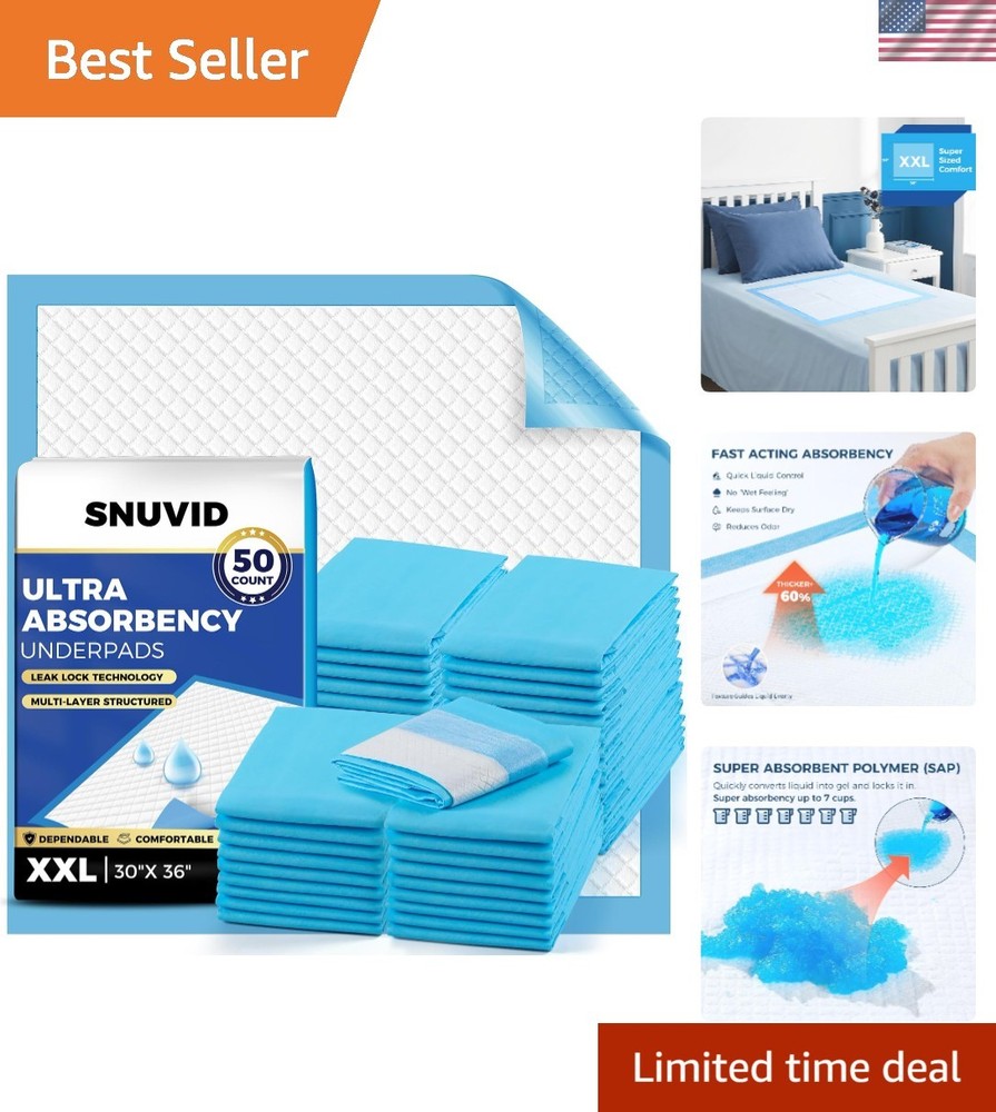 50 Pack Super Absorbent Disposable Underpads – XXL 30″ x 36″ Leakproof Bed Pa…