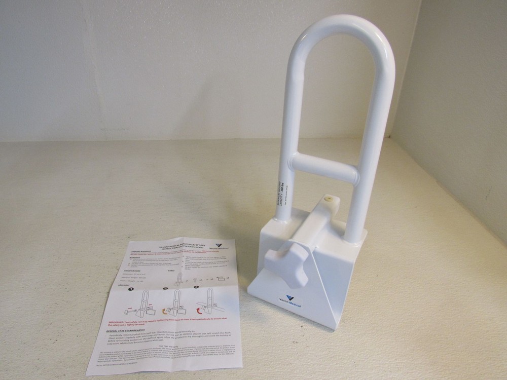 Vaunn Medical Bathtub Safety Rail Shower Grab Bar White Max User Weight 300-lbs