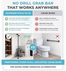 Stander Wonder Transfer Pole. Black. Double Grab Bars.Tension Mount No Drilling