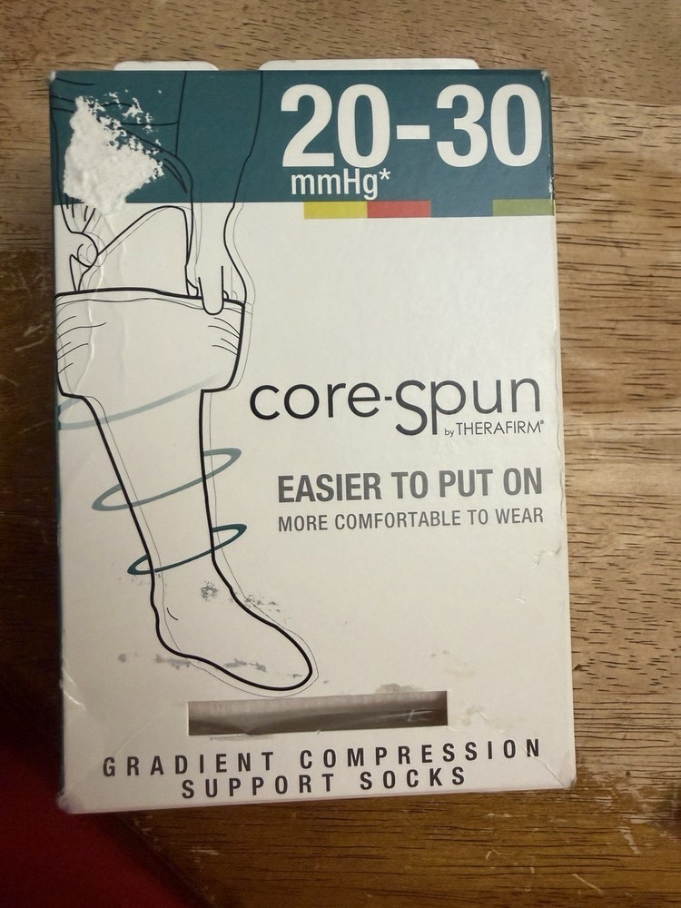 Core-Spun COMPRESSION SOCKS 20-30mmHg White Medium NEW #18122 by THERAFIRM