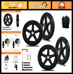 4Pcs 8″ Solid Replacement Wheels – Eco-Friendly Rubber, Wear-Resistant PU Tires,