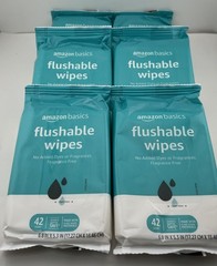 Amazon Basics Flushable Adult Wipes, Fragrance Free, 42ct 6pk = 252 wipes Total