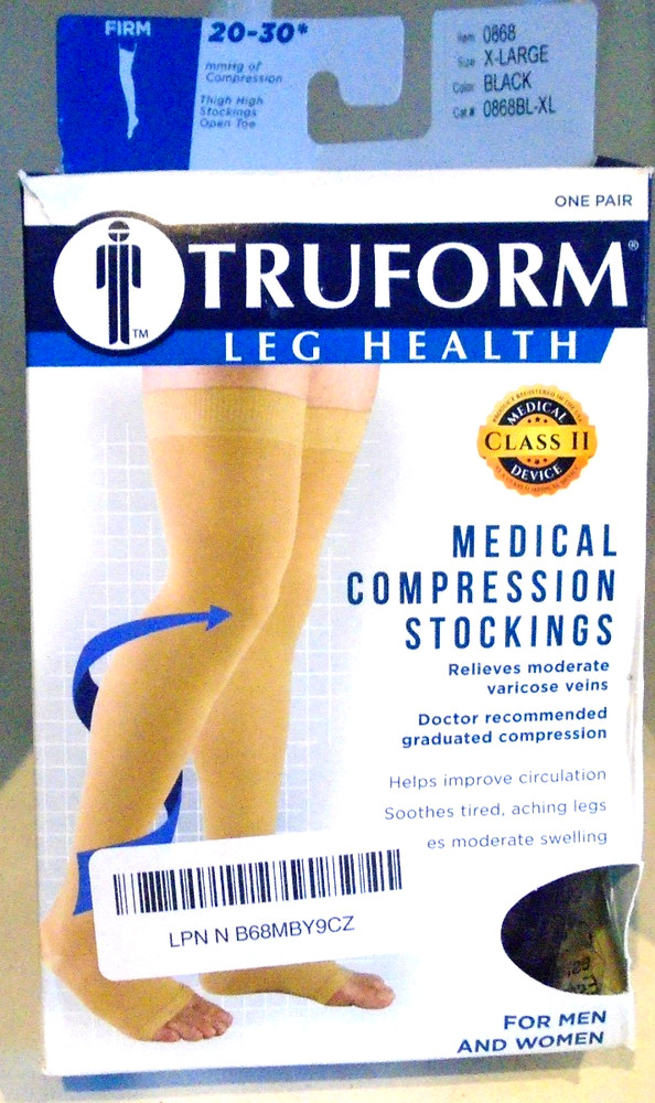 Truform Leg Health Compression Stockings OPEN Toe Thigh High Black X-LARGE 0868