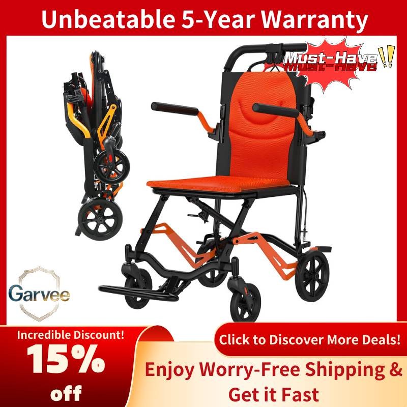 Portable Transport Chair 18 lbs Swinging Footrests Locking Handbrake Supports