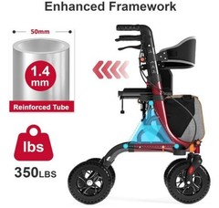 Aojin Lightweight & Foldable Rollator Walker w/18″ Seat, 8″ All-Terrain Wheels