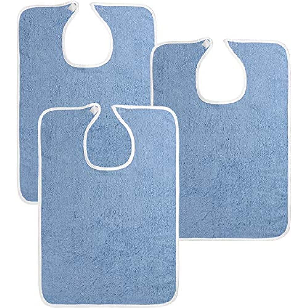 Terry Cloth Adult Bibs, Hook and Loop Closure. Lot of three(3 bibs)