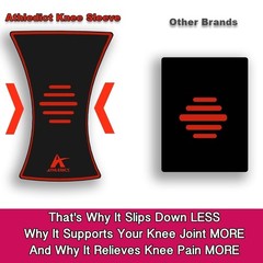 ATHLEDICT Knee Brace Compression Sleeve with Strap for Large, Dark Grey/Red