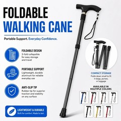 Folding Walking Cane Walking Stick Adjustable Aluminum Collapsible Travel Hiking