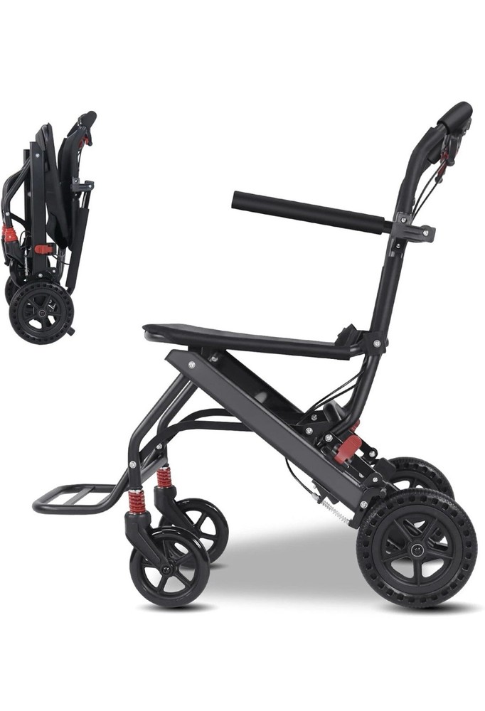 Hopelight Ultra-Light Folding Travel Wheelchair w/ Hand Brake Black