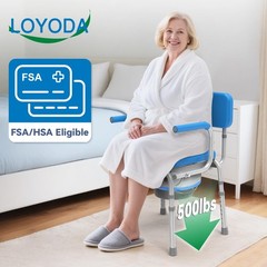 Loyoda Drop Arm Bedside Commode with Linners,500lbs Capacity, 5.81QT , Blue