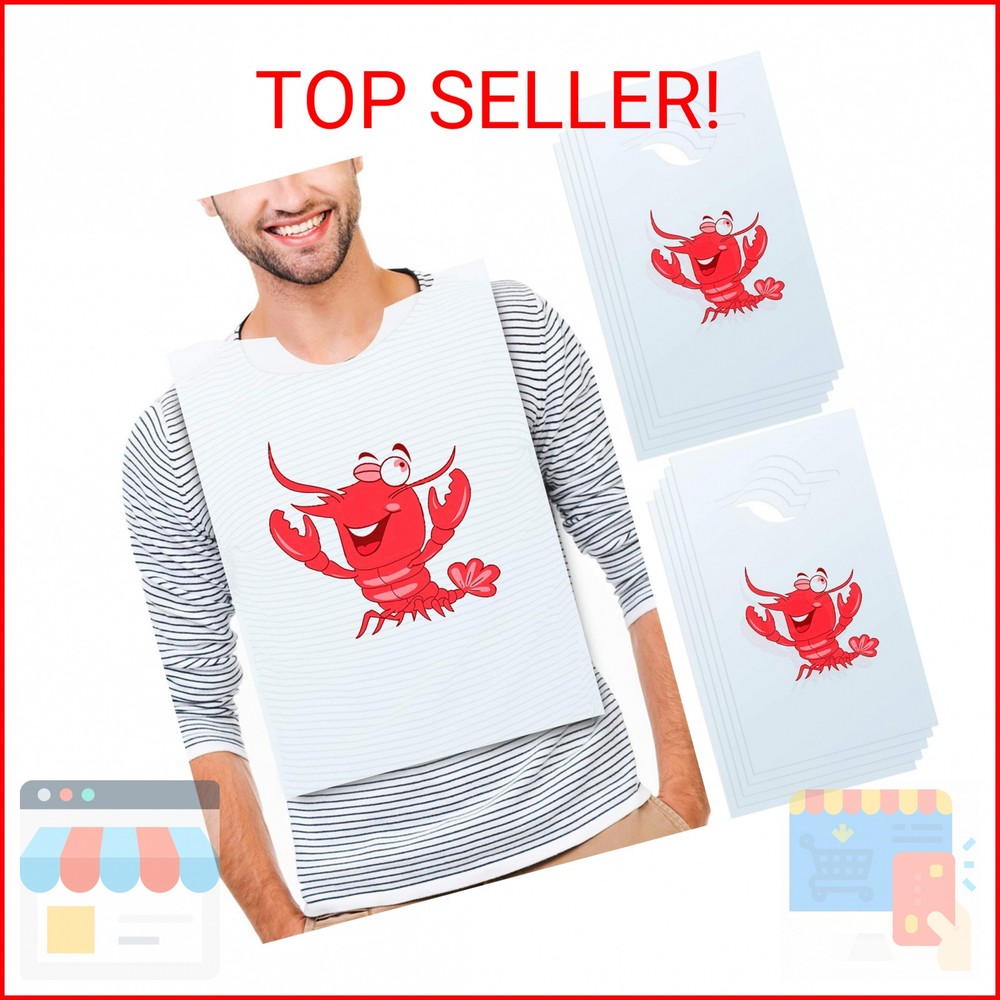 SATINIOR 30 Pieces Crawfish Bib Plastic Lobster Bibs for Adults Disposable Adult