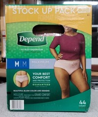 Depend FIT-FLEX Incontinence Underwear For Women Maximum M 31-37 in Waist 44 Ct.