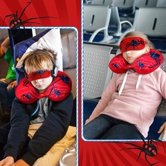 Gilprop 2 Pcs Spider Gaming Travel Pillow with Sleep Eye Mask, U Red, Black