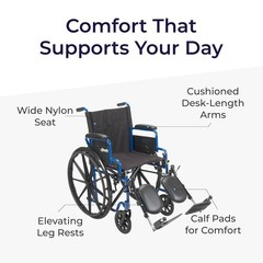 Drive Medical Wheelchair Blue Streak 18″ Seat Swing Away Leg Rests