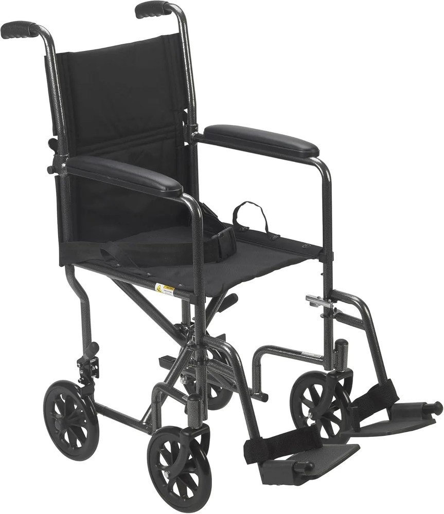 Lightweight Folding Transport Wheelchair Steel Frame With Swing Away Footrests
