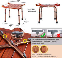 Teak Shower Bench with Handles, Shower Chair for Inside Shower, Height Adjustabl