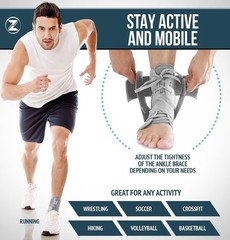 Z ATHLETICS Zenith Ankle Brace Lace up Adjustable Support Grey Large