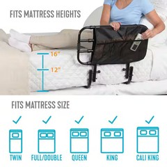 EZ Adjustable Bed Rail, 26-42 in., Swing-down Safety Railing and Pouch, Black