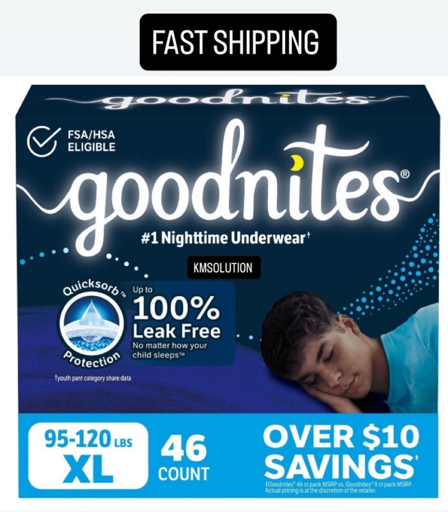 Goodnites Nighttime Bedwetting Underwear For Boys Size XL (95-120 lbs) 46 Count
