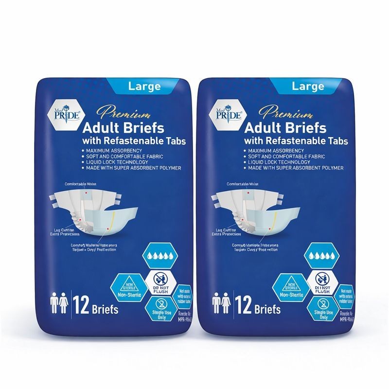 MED PRIDE Adult Diapers Large Maximum Absorbency Incontinence Briefs Tabs 24ct