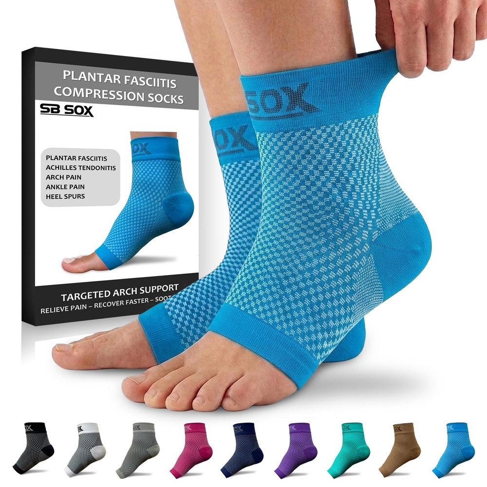 SB SOX Plantar Fasciitis Compression Socks – Arch Support Sleeve Large, Blue