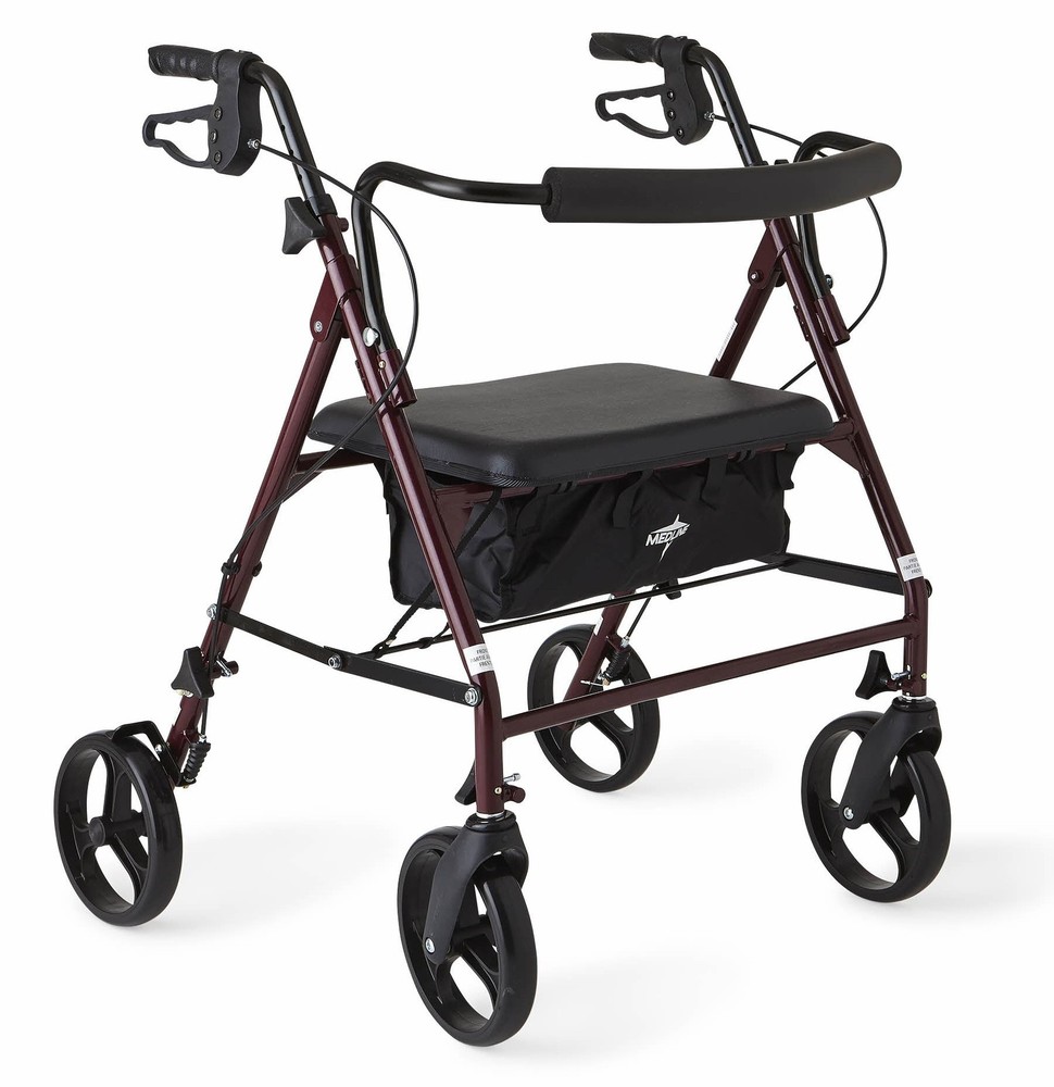 Burgundy Heavy Duty Bariatric Rollator Walker with Wide Seat and Adjustable H…