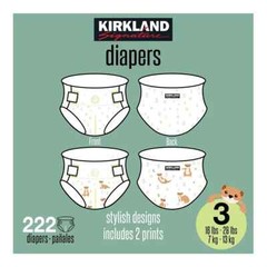 Kirkland Signature Diapers, Size 3 (16-28 Pounds), 222 Count