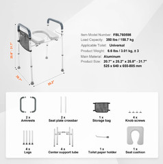 KFFKFF Raised Toilet Seat Adjustable Height 350lb Cushioned Aluminum