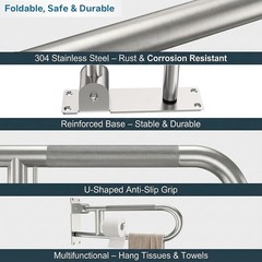 26-Inch Foldable Toilet Grab Bar – 90° Flip-Up Design, Premium 304 Stainless