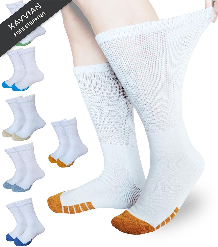 SYOLLAVE Women Diabetic Socks Extra Wide Non Binding One Size, White-6 Pairs