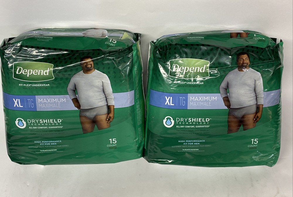 2-Pack New Depend Fit-Flex Adult Men’s Disposable Underwear X-Large (15 Count)
