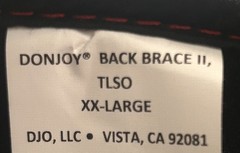DONJOY BACK BRACE II TLSO, XXL Size 2XL 11-1585-6 50″-55″ FREE SHIPPING- NEW