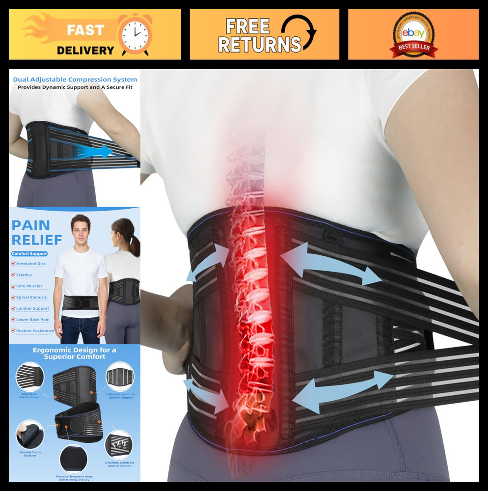 Adjustable Lumbar Support Back Brace for Lower Back Pain Relief – Breathable, St