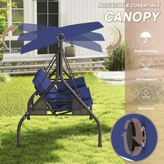 3 Seat Outdoor Porch Swing Bench, Adjustable Canopy Swing Chair, Convertible