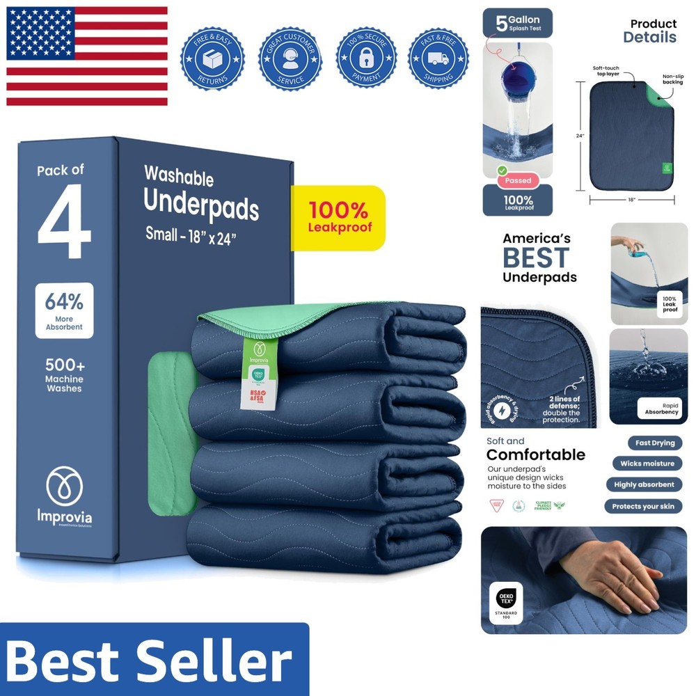 Reusable Incontinence Pads – 18×24 Waterproof Protection, Navy & Green, 4 Count
