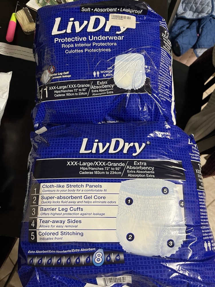 LivDry Unisex Adult Extra Incontinence Underwear 2 Packs XXX-Large Men Women