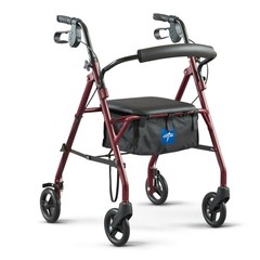 Medline 100RA Rollator Walker Burgundy Alloy Steel Foldable Adjustable Handles