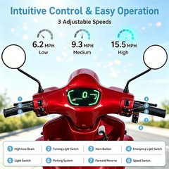 Heavy Duty 1000W 4-Wheel Electric Mobility Scooter 60V 3-Speed 500lbs Load Red