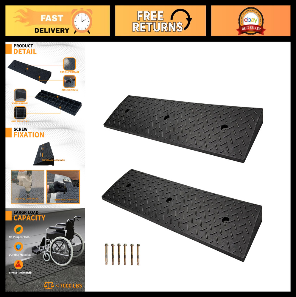 Rubber Curb Ramps for Sidewalks – 2″ Rise Threshold Ramp for Driveway & Wheelcha