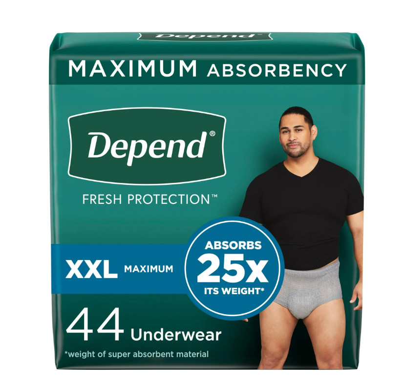 Depend Fresh Protection Men Incontinence Underwear XXL Gray 44 Count 53305