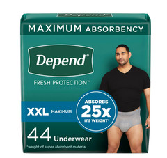 Depend Fresh Protection Men Incontinence Underwear XXL Gray 44 Count 53305