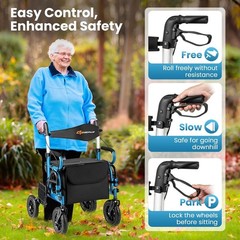 Rollator Walker & Wheelchair, 308lb Capacity, Adjustable Height, Black