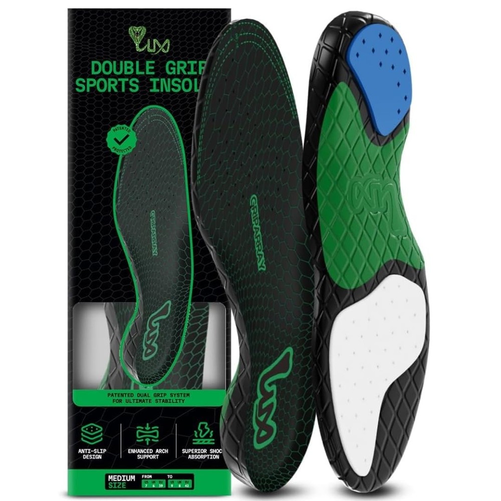 LUX Sports DualGrip Insoles Low M (Men 8-9.5 / WM 9.5-11), Multicolor